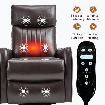 Swivel Rocker Recliner Chair for Adults, Nursery Rocking Chair with Heat and Massage, Glider Reclining Chair for Small Space Living Room Bedroom, Faux Leather Black
