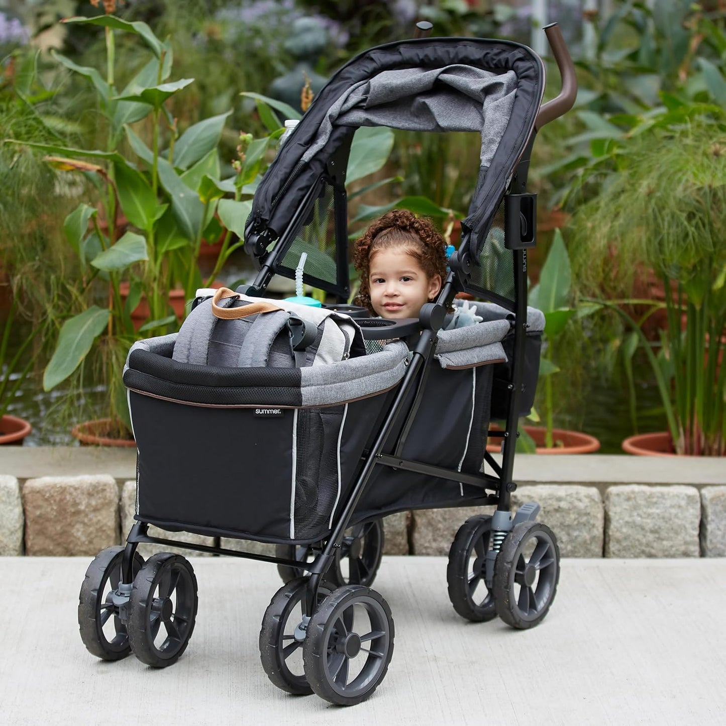 Ingenuity 3Dlite Wagon Convenience Lightweight Stroller for Infants, Accommodates up to 50 Pounds and Holds 2 Children, Black/Gray