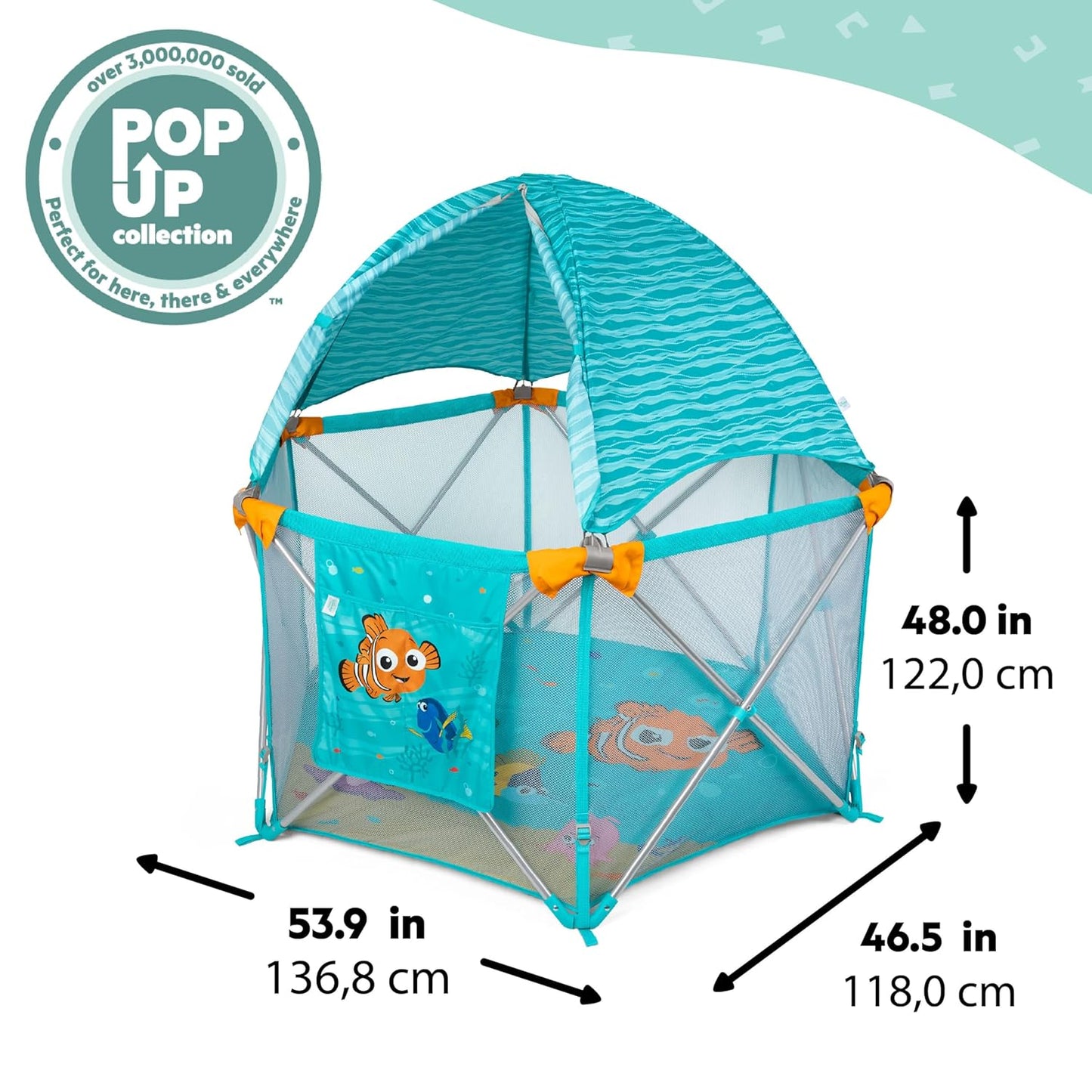 Summer Infant Pop ‘N Play Deluxe Ultimate Playard, Aqua Splash - Full Coverage Indoor/Outdoor Portable Play Pen with Fast, Easy and Compact Fold