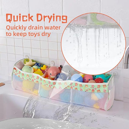 Bath Toy Storage Organizer, 3 Compartments Bath Toy Holder, Large Capacity & Quick-Drying Mesh for Bathtub and Shower, Strong sticky Hooks for Easy Access