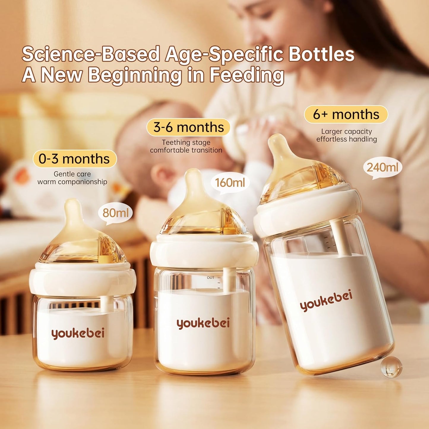 Small Glass Baby Bottle for Newborn Breastfeeding Babies, Preemie & Extra Slow Flow Nipples (SS), Anti-Colic, Breast-Like, 0 Months+, 3 oz, 2 Pack