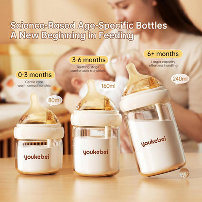 Small Glass Baby Bottle for Newborn Breastfeeding Babies, Preemie & Extra Slow Flow Nipples (SS), Anti-Colic, Breast-Like, 0 Months+, 3 oz, 2 Pack