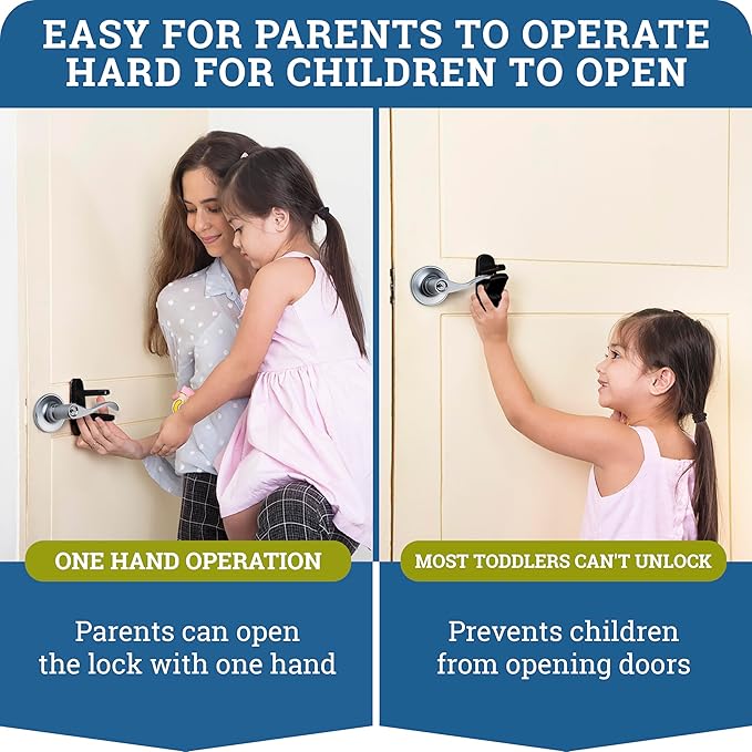 Door Lever Lock (3 Pack) Prevents Toddlers from Opening Doors. 3.25" L * 1.5" W * 4.5" H Easy One Hand Operation for Adults. Durable ABS with 3M Adhesive Backing. Simple Install (Black)