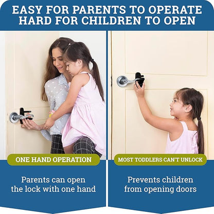 Door Lever Lock (3 Pack) Prevents Toddlers from Opening Doors. 3.25" L * 1.5" W * 4.5" H Easy One Hand Operation for Adults. Durable ABS with 3M Adhesive Backing. Simple Install (Black)