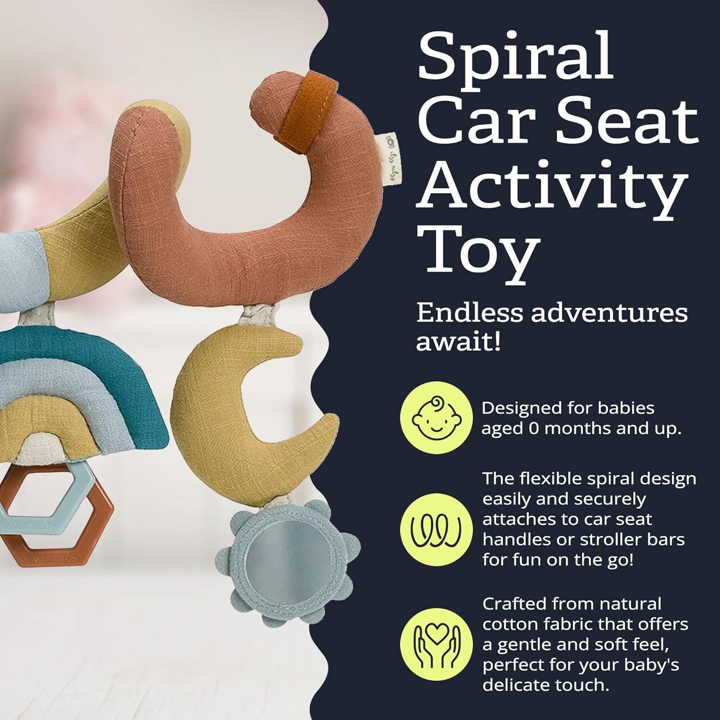 Itzy Ritzy Spiral Car Seat & Stroller Activity Toy - Stroller & Car Seat Toys for Ages 0 Months and Up - Hanging Toys Include Dangling Ring, Mirror and Textured Ribbons (Veggie)