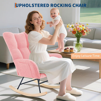 Garvee Teddy Fleece Nursery Rocking Chair,Upholstered Baby Glider Rocker with Soft Seat and High Backrest,Modern 300 Lbs Weight Capacity Accent Recliner for Living Room, Bedroom