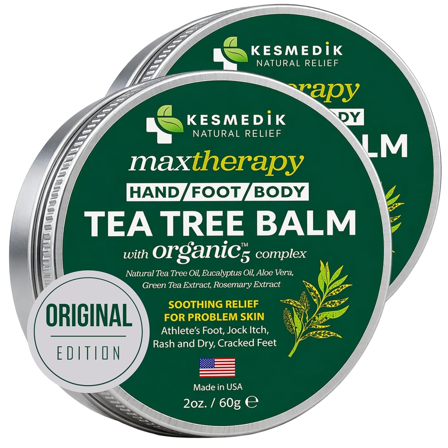 KESMEDIK Tea Tree Oil Balm for Skin, Soothes Itching, Rashes & Dry Skin, Antifungal Defense for Athlete’s Foot, Jock Itch, Chafing, Bug Bites & Eczema, Natural, Effective & Safe for All Ages
