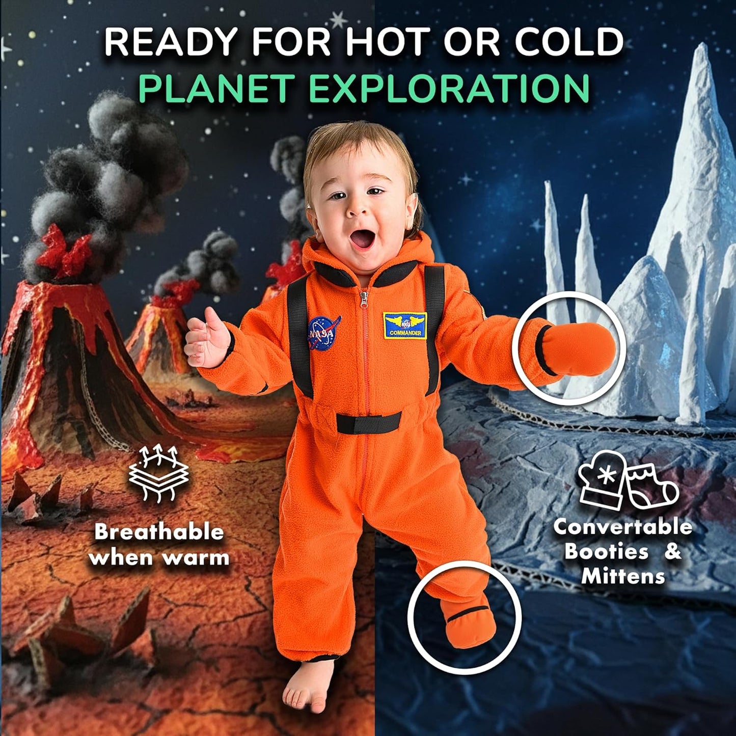 Cuddle Club Astronaut Fleece Baby Bunting Bodysuit with Hood, Cozy NASA Fleece Bunting Suit, Easy-Zip Baby Winter Clothes