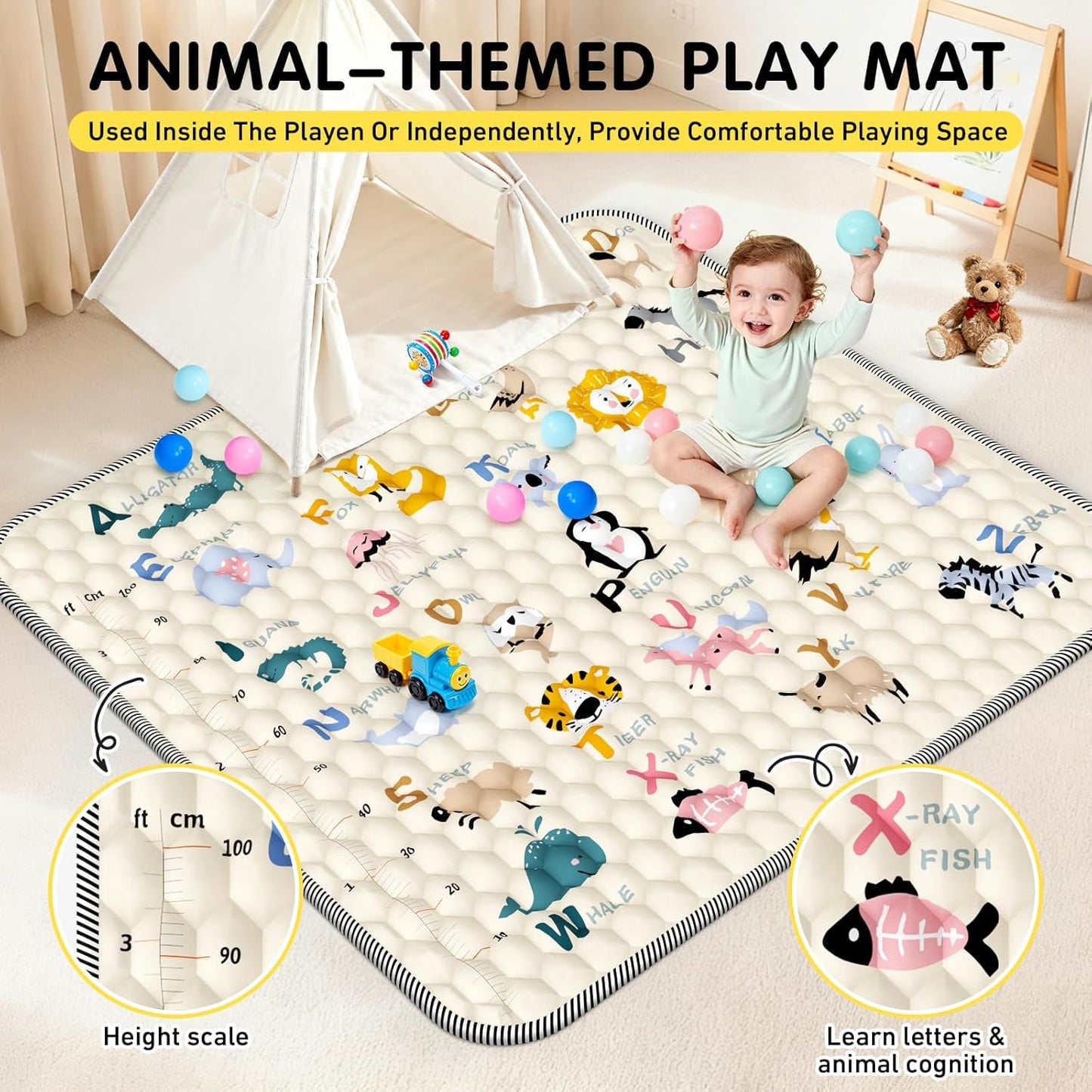 Baby Playpen Foldable Playpen for Babies and Toddlers, Large Playpens Portable Play Pen Play Yard for Kids Fence Indoor Outdoor Travel 4 Handlers 50 Balls Baby Gifts Essentials 50"X50" Dark Grey