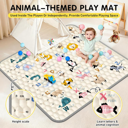Baby Playpen Foldable Playpen for Babies and Toddlers, Large Playpens Portable Play Pen Play Yard for Kids Fence Indoor Outdoor Travel 4 Handlers 50 Balls Baby Gifts Essentials 50"X50" Dark Grey