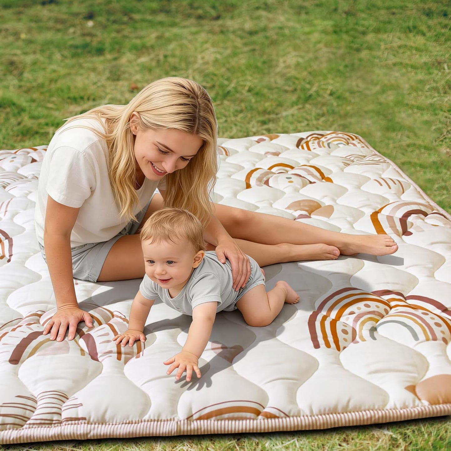 Baby Play Mat, 50x50 Playpen Mat with Super Soft Touch, Activity Mats with Upgraded Anti-Slip Bottom, Machine Washable Crawling Mats for Floor & Picnic (Animal Alphabets)