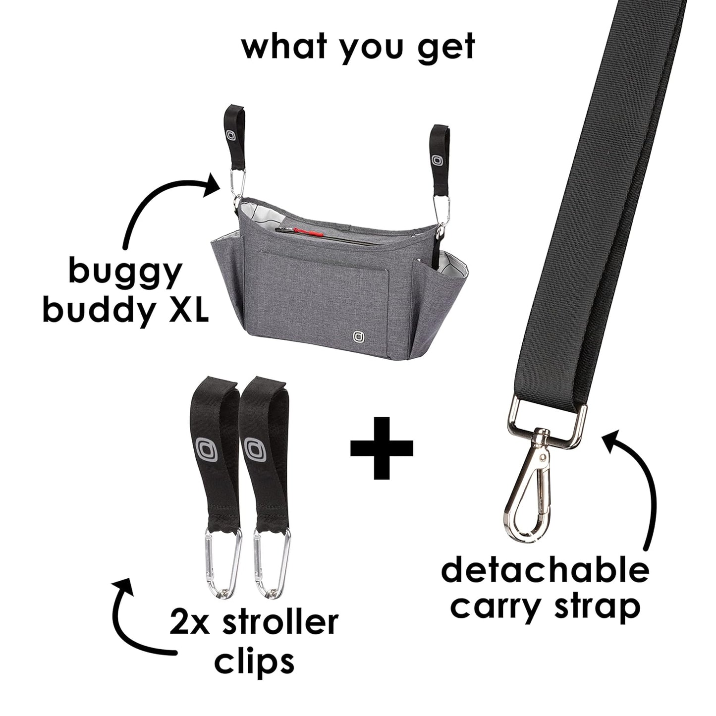 Diono Buggy Buddy Universal Stroller Organizer with Cup Holders, Secure Attachment, Zippered Pockets, Safe & Secure, Gray