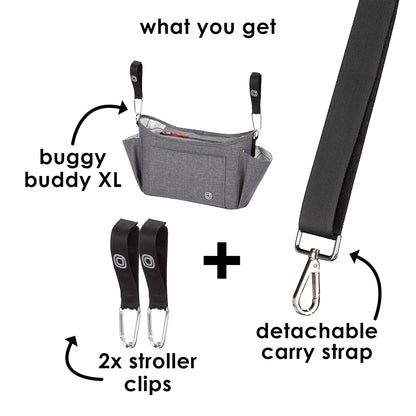 Diono Buggy Buddy Universal Stroller Organizer with Cup Holders, Secure Attachment, Zippered Pockets, Safe & Secure, Gray