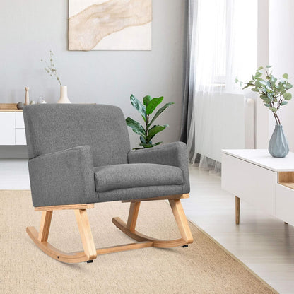 Giantex Upholstered Rocking Chair, Nursery Rocking Chair w/Widened Back, Machine-Washable Seat Cushion Cover, Solid Rubber Wood Frame, Glider Rocker Accent Chair for Living Room, Bedroom, Beige