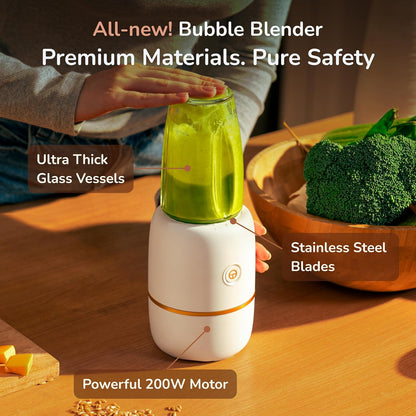 Bubble Blender, Baby Food Maker & Puree Blender with 2 Borosilicate Glass Cups, Compact Baby Bullet for Smoothies, Hands-Free One-Touch, 200W Motor, Rose