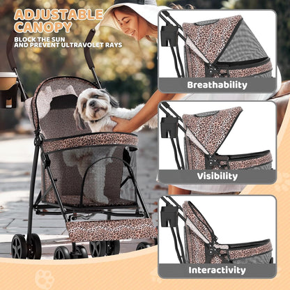 Magshion Compact Pet Stroller for Small-Medium Dogs/Cats up to 22lbs, 4-Wheel Lightweight Umbrella Shaped Portable Puppy Travel Jogger with Breathable Mesh, Cup Holder & Rear Storage, Black