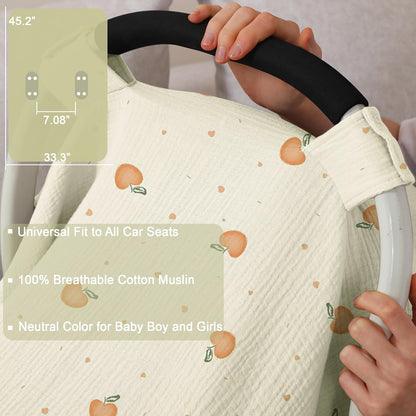 100% Muslin Cotton Car Seat Cover Baby, Carseat Canopy Cover, Universal Fit Stroller Covers for Boys and Girls (Blue)