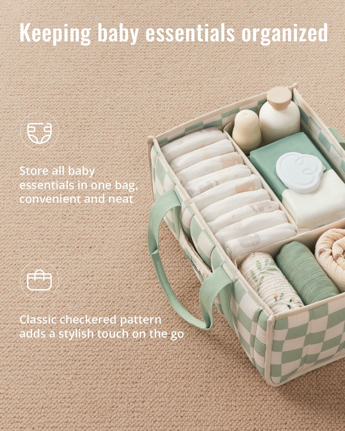 Blissful Diary Floral Diaper Caddy Organizer, Stylish Nursery Storage Basket, Gift for Baby Shower, Newborn Essentials, Floral Beige