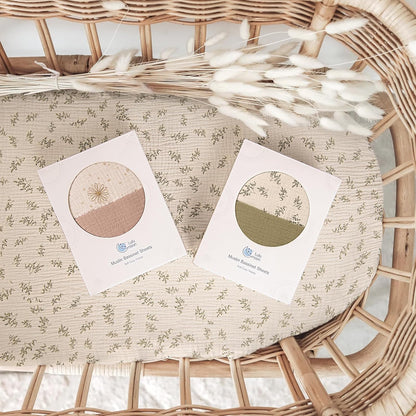 lulumoon Baby Bassinet Sheets Muslin: Cotton Bedside Bassinet Sheets Leaf for Boys - Fitted for Bedside Sleeper Mattress