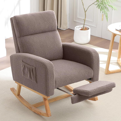 HCHAIRH Rocking Chair Nursery, Nursing Rocking Chairs with Foot Rest for Mom Nursery, Glider Rocker Chair with Footrest and High Backrest for Living Room, Bedroom, Beige