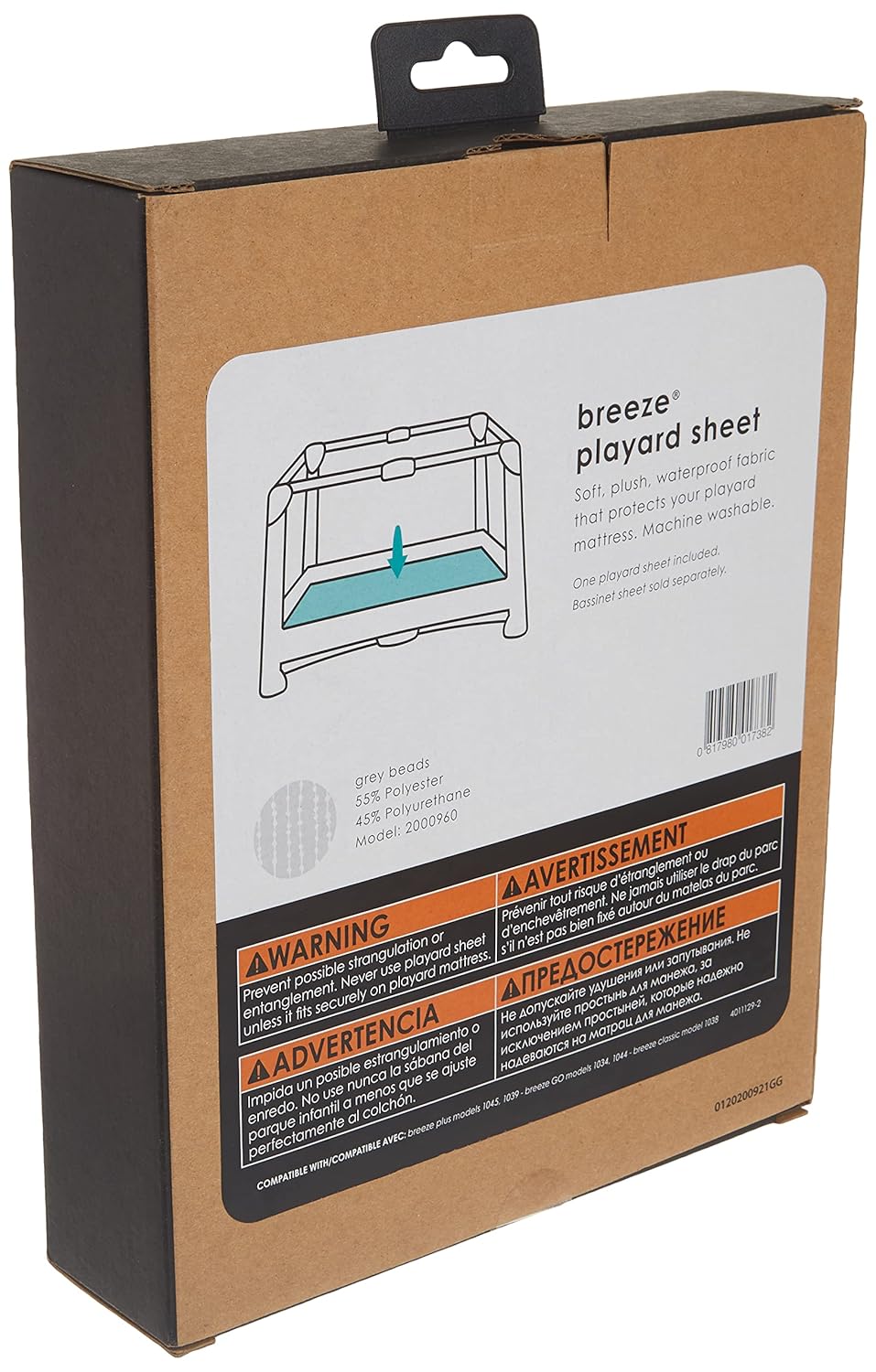 4moms Breeze Playard Sheets, Machine Washable, Soft, Plush, Waterproof Fabric, Grey Beads