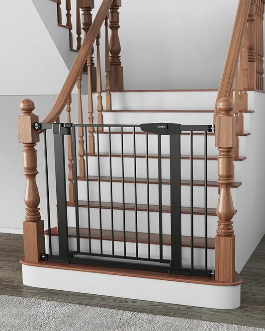Cumbor 29.7-40.6" Baby Gate for Stairs, Mom's Choice Awards Winner-Dog Gate for Doorways, Pressure Mounted Auto-Close Pet Gates for Dogs Indoor, Safety Child Gate with Easy Walk Thru Door, Black