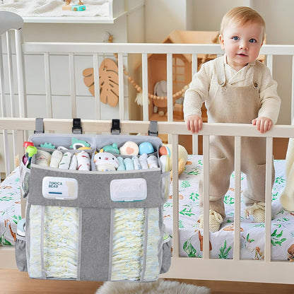 Accmor Hanging Baby Diaper Caddy Organizer, Diaper Stacker, Baby Crib Hanging Classified Storage Bag Organizer for Changing Table, Crib, Playard or Wall & Nursery Organization, Grey