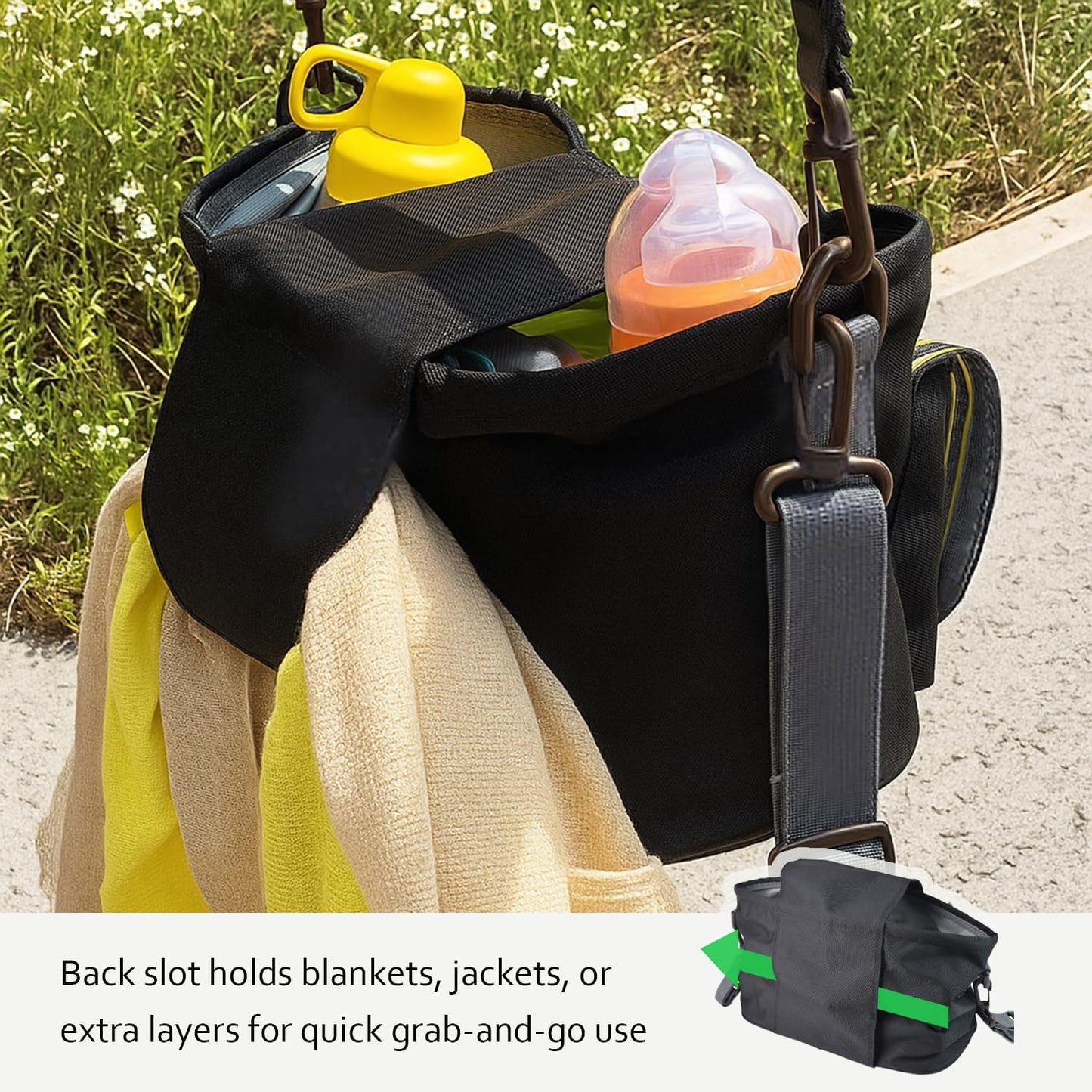 carrotez Universal Stroller Caddy – Large Capacity Organizer with Cup Holders & Front Wipes Pocket