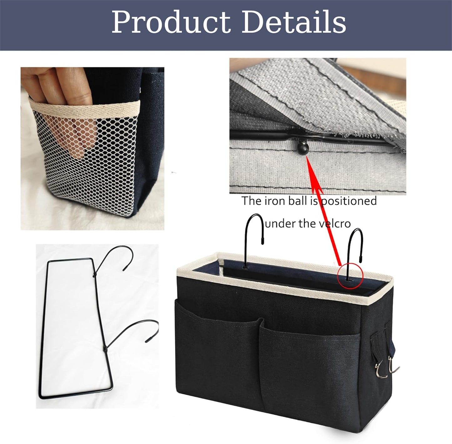 Bedside Caddy Organizer/Bedside Hanging Storage Bag Multi-Function Caddy for Bunk bed Hospital Beds Dorm Bed Rails, Holders Books Glasses Phones Magazine(White)