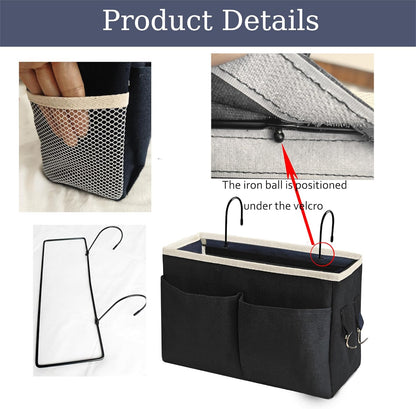 Bedside Caddy Organizer/Bedside Hanging Storage Bag Multi-Function Caddy for Bunk bed Hospital Beds Dorm Bed Rails, Holders Books Glasses Phones Magazine(White)