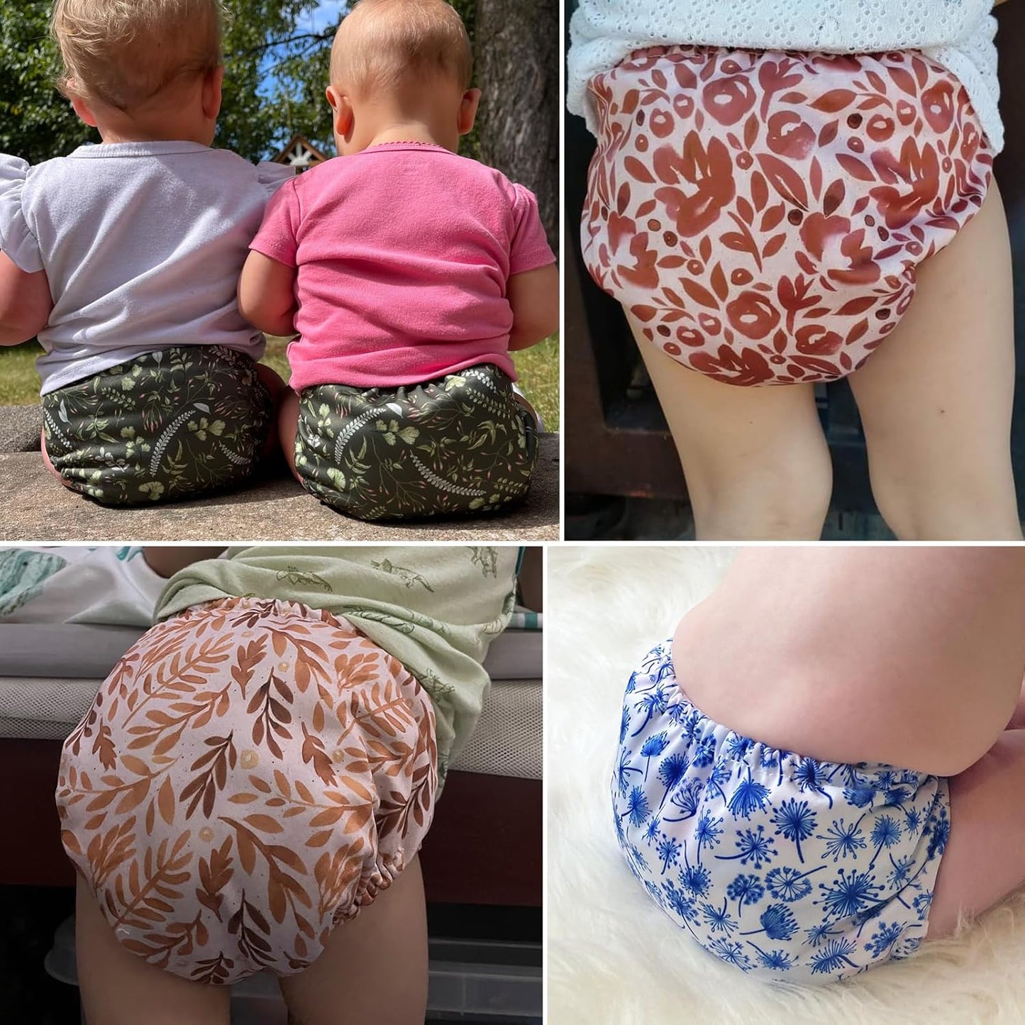 Mama Koala 3.0 Pocket Cloth Diapers for Babies with AWJ Lining, 6 Pack with 6 4-Layer Natural Cloth Diaper Inserts - Reusable and Washable Pocket Diapers(Hardworking Bees) - Colors A