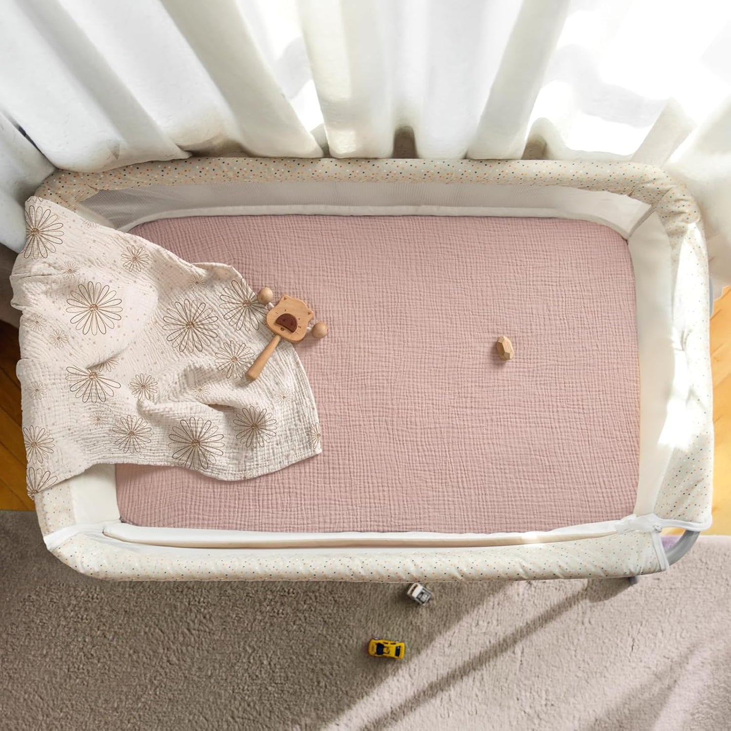 lulumoon Baby Bassinet Sheets Muslin: Cotton Bedside Bassinet Sheets Leaf for Boys - Fitted for Bedside Sleeper Mattress