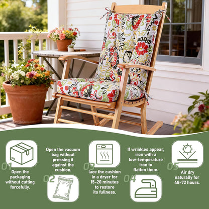 Rocking Chair Cushion with Ties Non-Slip Outdoor Rocking Chair Cushion Set Waterproof Fade-Resistant Porch Garden Patio Glider Rocker Cushions