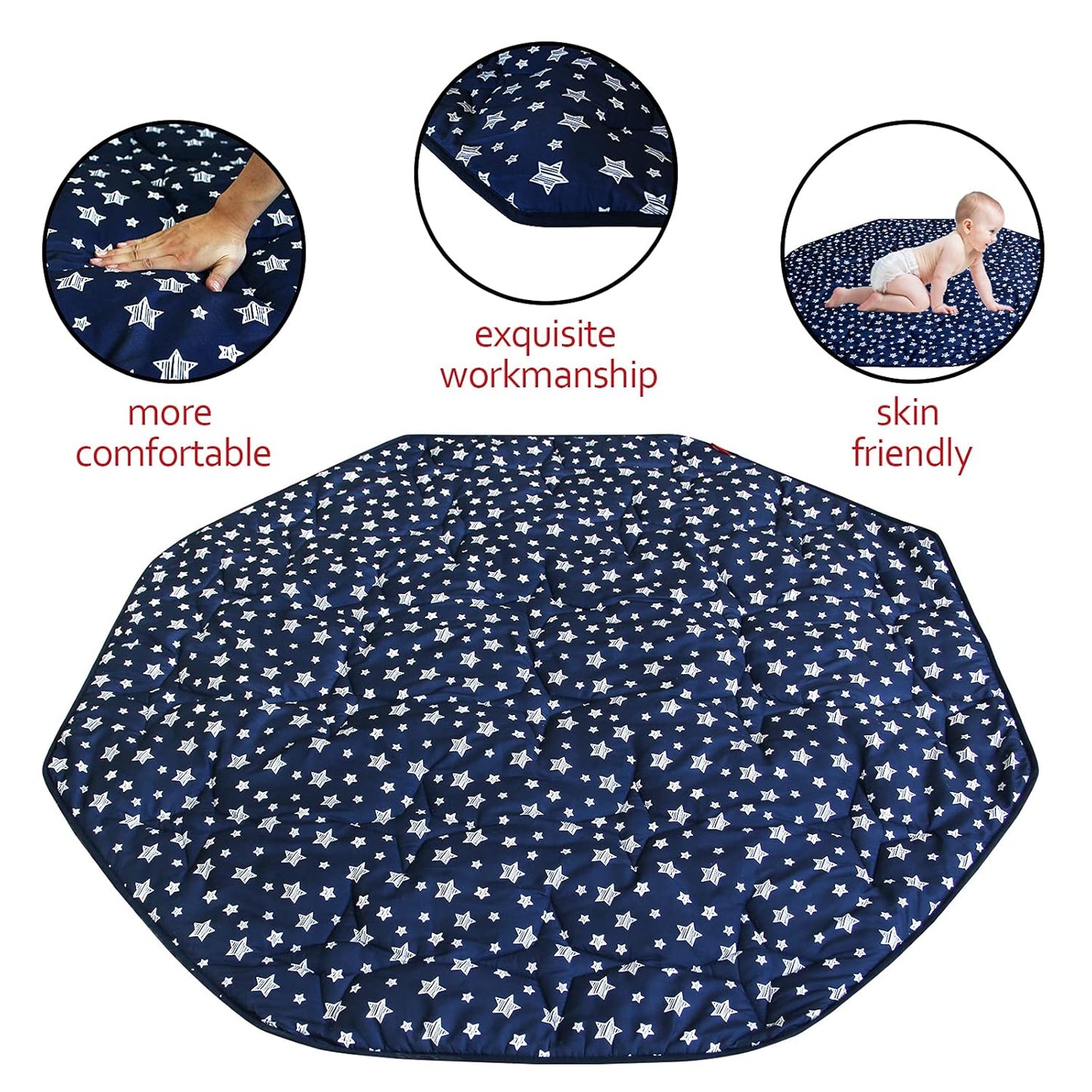 Octagon Playpen Mat Grey, Non Slip 8 Panel Playpen Mattress Mat Fits Regalo Extra Large Play Yard and hiccapop XL 69" Baby Playpen, Grey Star Octagon Playard Pad