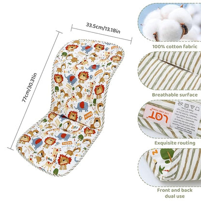 Baby Stroller Cushion,Infant Car Seat Insert-Reversible Universal Breathable and Soft Newborn seat Liner for Stroller,100% Cotton Seat Pad Liner for Newborns-34x78cm,1 Pack(Happy Zoo)