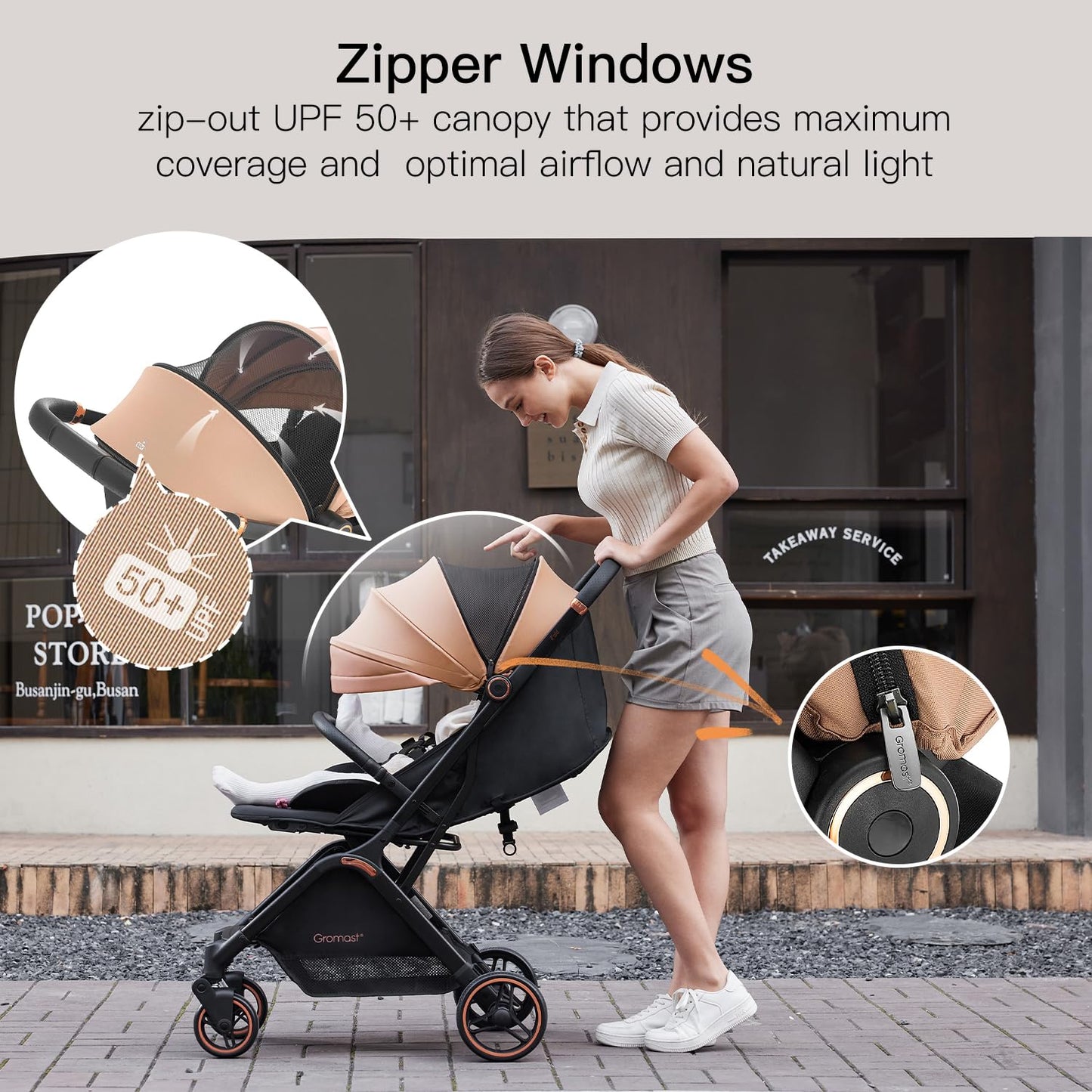 Gromast Gravity Folding Baby Stroller - Portable Travel Toddler Stroller w/Adjustable Backrest, Canopy & Cup Holder, Lightweight and UV Protected, One-Hand Automatic Folding - Green