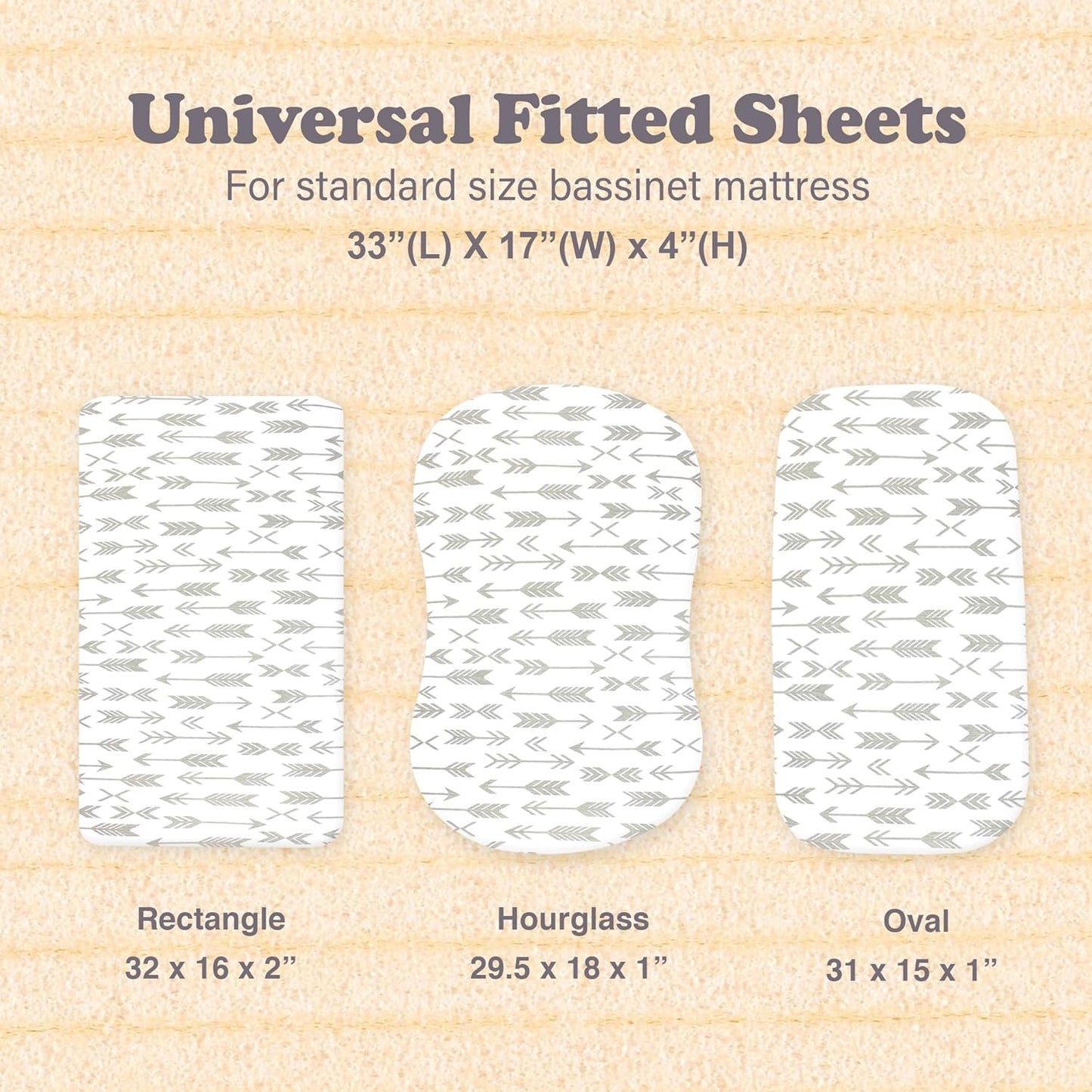 3-Pack Bedside Sleeper Bassinet Sheets | GOTS Certified Organic 100% Muslin Cotton | Ultra Soft & Breathable | 33×20×4” Fitted Sheets | Universal Fit 29–33” x 17–21” Pads
