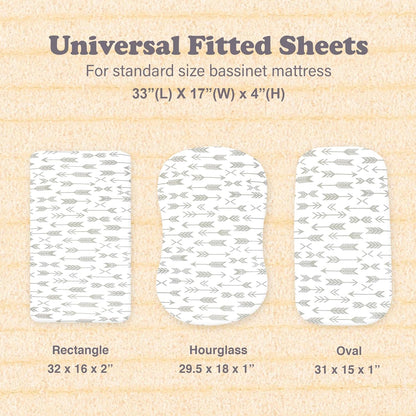 3-Pack Bedside Sleeper Bassinet Sheets | GOTS Certified Organic 100% Muslin Cotton | Ultra Soft & Breathable | 33×20×4” Fitted Sheets | Universal Fit 29–33” x 17–21” Pads