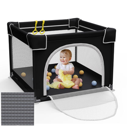 Grobeybees Playpen for Babies and Toddlers, Small Baby Playpen, Playard with Bag, Indoor & Outdoor Play Pen, Sturdy Safety Baby Play Yard with Soft Breathable Mesh(Black, 36x36 inches)