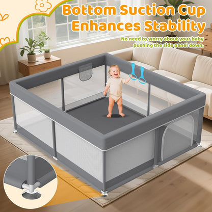 Foldable Baby Playpen: 71” x 59” Super Large Playpen for Babies and Toddlers - Portable Play Pen for Babies with Breathable Mesh & 2 Pulling Handle - Baby Play Yard for Outdoor & Indoor