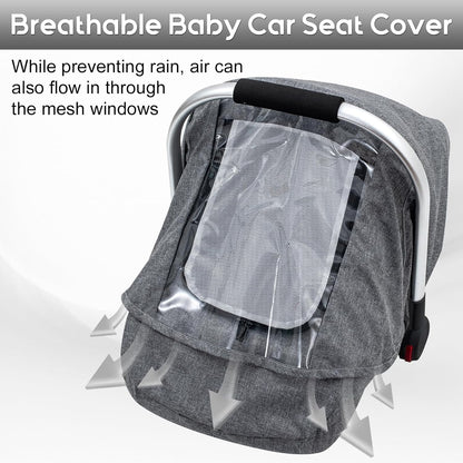 Baby Car Seat Cover, Waterproof Carseat Cover with EVA Transparent Window, Universal Car Seat Rain Cover with Storage Bag, Breathable Baby Carrier Cover for Cold Weather