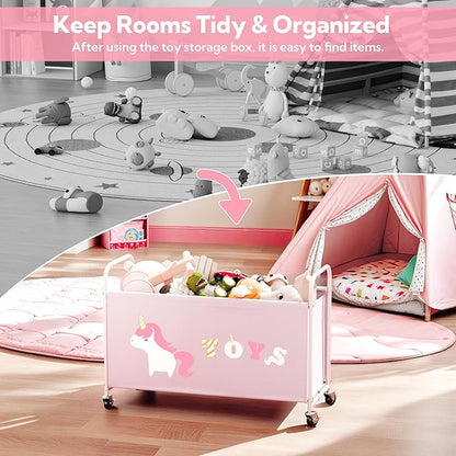 GRANNY SAYS Toy Box for Boys Girls, Extra Large Toy Chest Storage with Wheels, Metal Kids Toy Storage Organizer for Living Room Storage, 135L Toy Bins for Kids Organizer Stuffed Animals, Pink