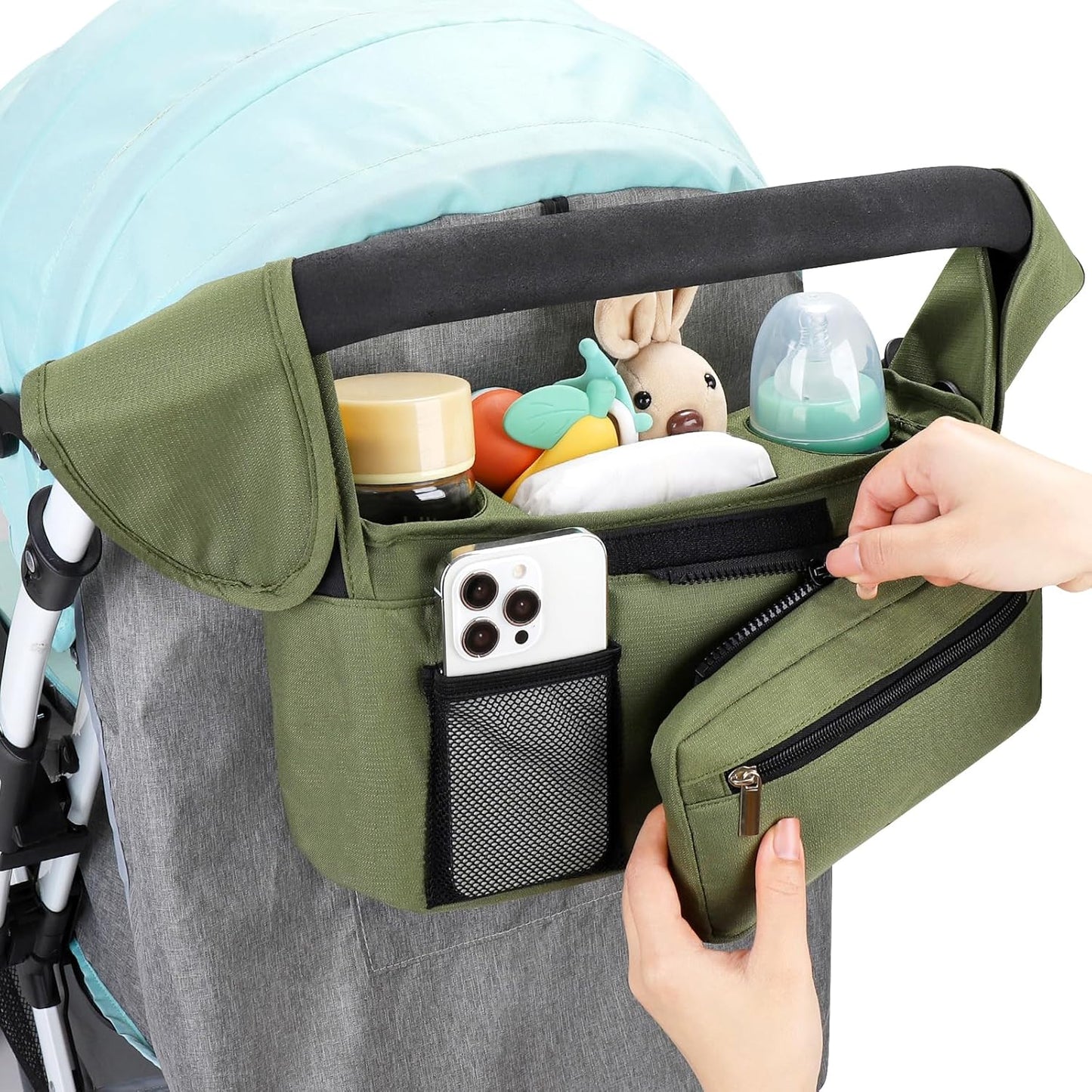 Accmor Universal Stroller Organizer with Insulated Cup Holder Detachable Phone Bag and Shoulder Strap,Stroller Bag Caddy Organizer Fits for Uppababy, Baby Jogger, Britax Strollers