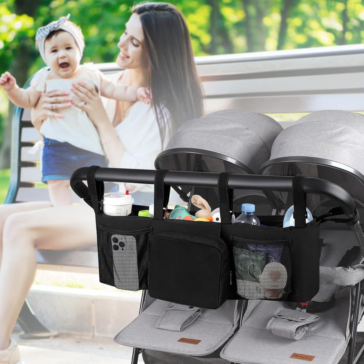 Accmor Double Stroller Organizer for Bob Duallie and Baby Jogger City Mini GT2, Double Baby Stroller Caddy Bag Organizer Accessories