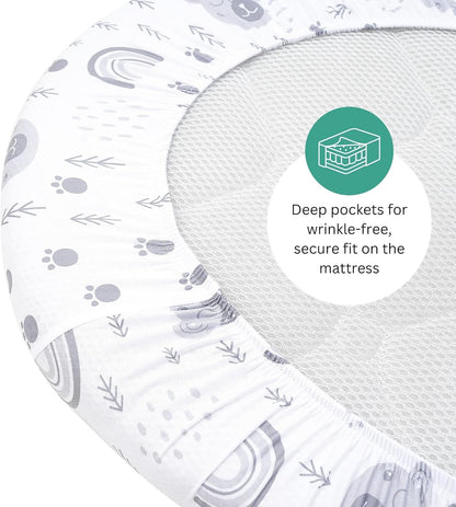 Bassinet Sheets for Papablic, CoZee, Cowiewie, Ezebaby, Nawahev Baby Bassinet Bedside Sleeper by TansyPanda, 3PC, 33x20, Ultra Soft, Breathable Snug Fit, Unisex Boys Girls, Gray White (Space Rockets)