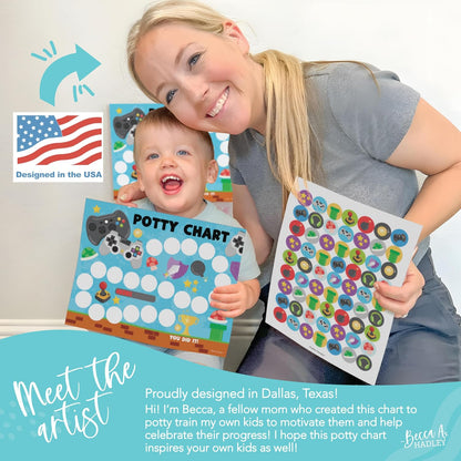 Hadley Designs Potty Training Chart for Toddlers Boys -10 Sticker Potty Chart for Toddlers Boys, 8.5x11" Potty Training Sticker Charts for Toilet Success, Monster Truck Toddler Reward Chart for Kids