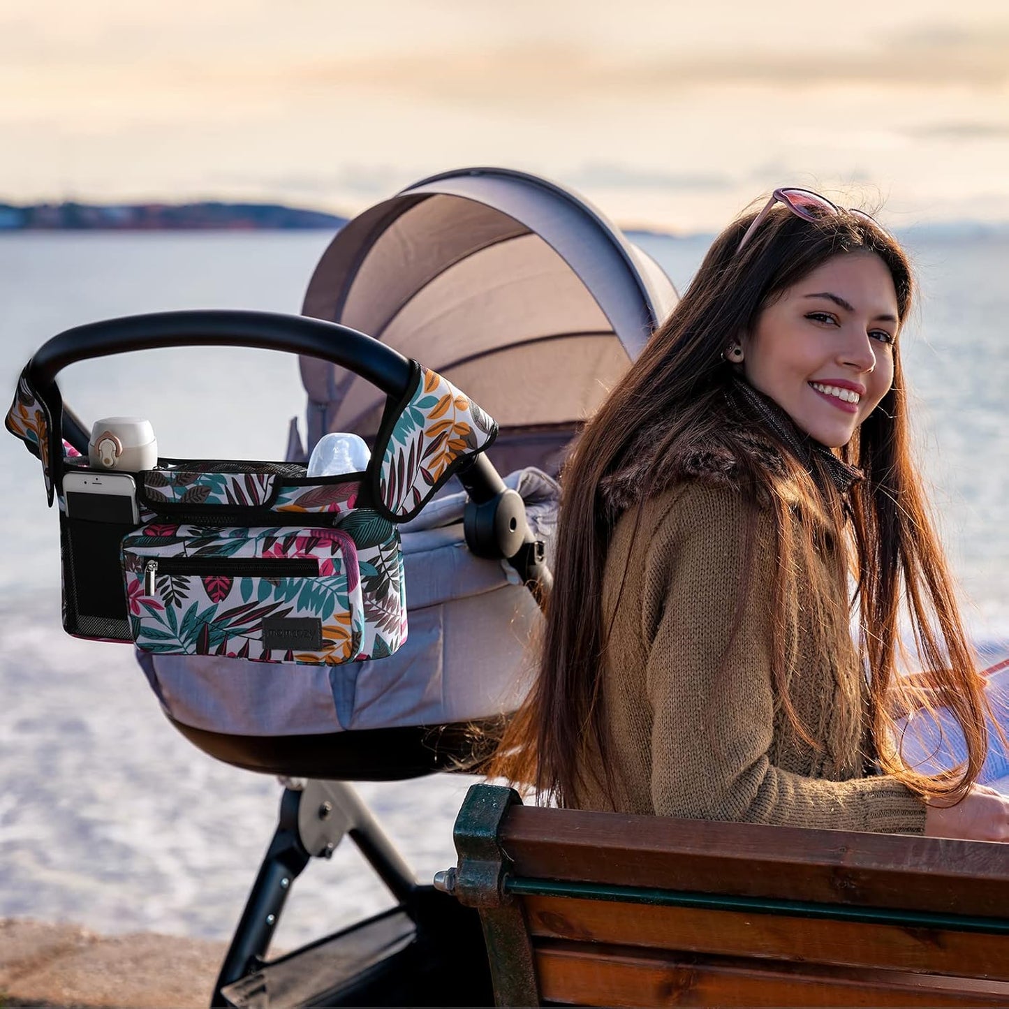 Momcozy Universal Stroller Organizer with Insulated Cup Holder Detachable Phone Bag & Shoulder Strap, Fits for Stroller like Uppababy, Baby Jogger, Britax, BOB, Umbrella and Pet Stroller