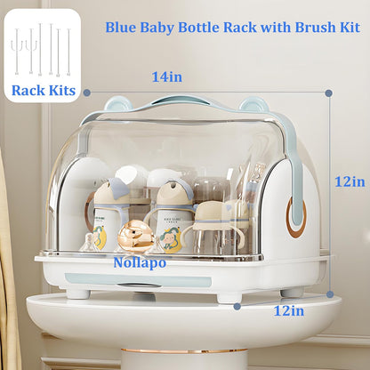 Baby Bottle Drying Rack Storage with 3 Brush, Nursing Bottle Storage Box Organizer with Cover, Portable Kitchen Cabinet Organizer, Durable countertop Dryer (Orange)