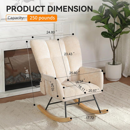 Nursery Rocking Chair Teddy Upholstered Glider Rocker Rocker Accent Chair with High Backrest Armchair Comfy Side Pocket Modern Rocking Accent Chairs for Living Room, Nursery, Office-Green