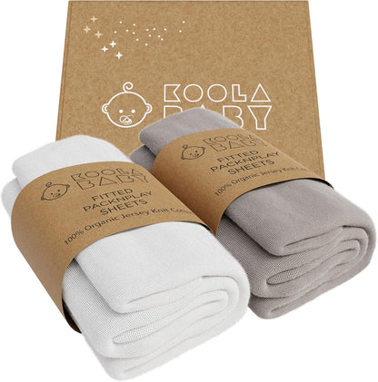 Bassinet Sheet for Bassinet Mattress - 100% Organic Jersey Knit Cotton - Snuggly Soft & Cozy Sheets Fitted for Oval Rectangle & KoolaBaby Bedside Sleeper - White & Grey 2 Pack